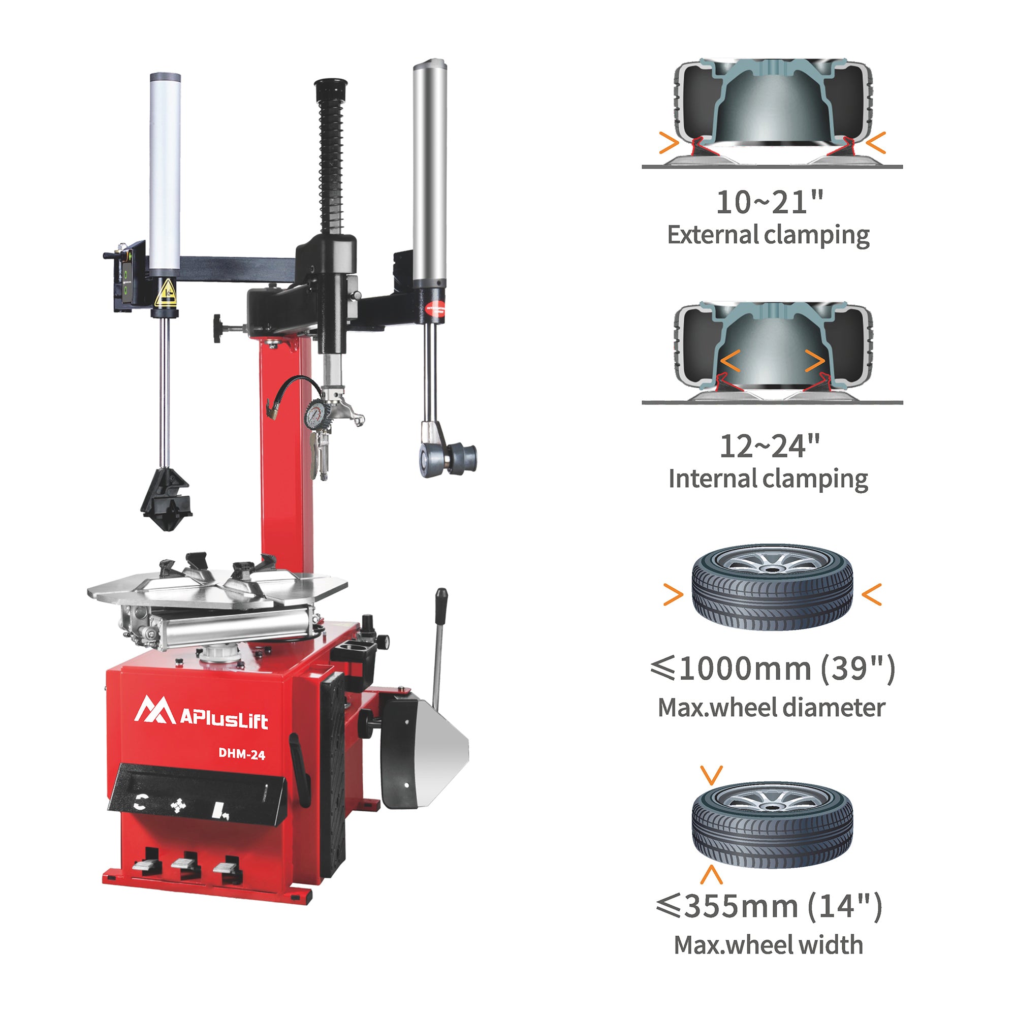 APlusLift DHM-24 Tire Changer with Semi-Automatic Swing Arm