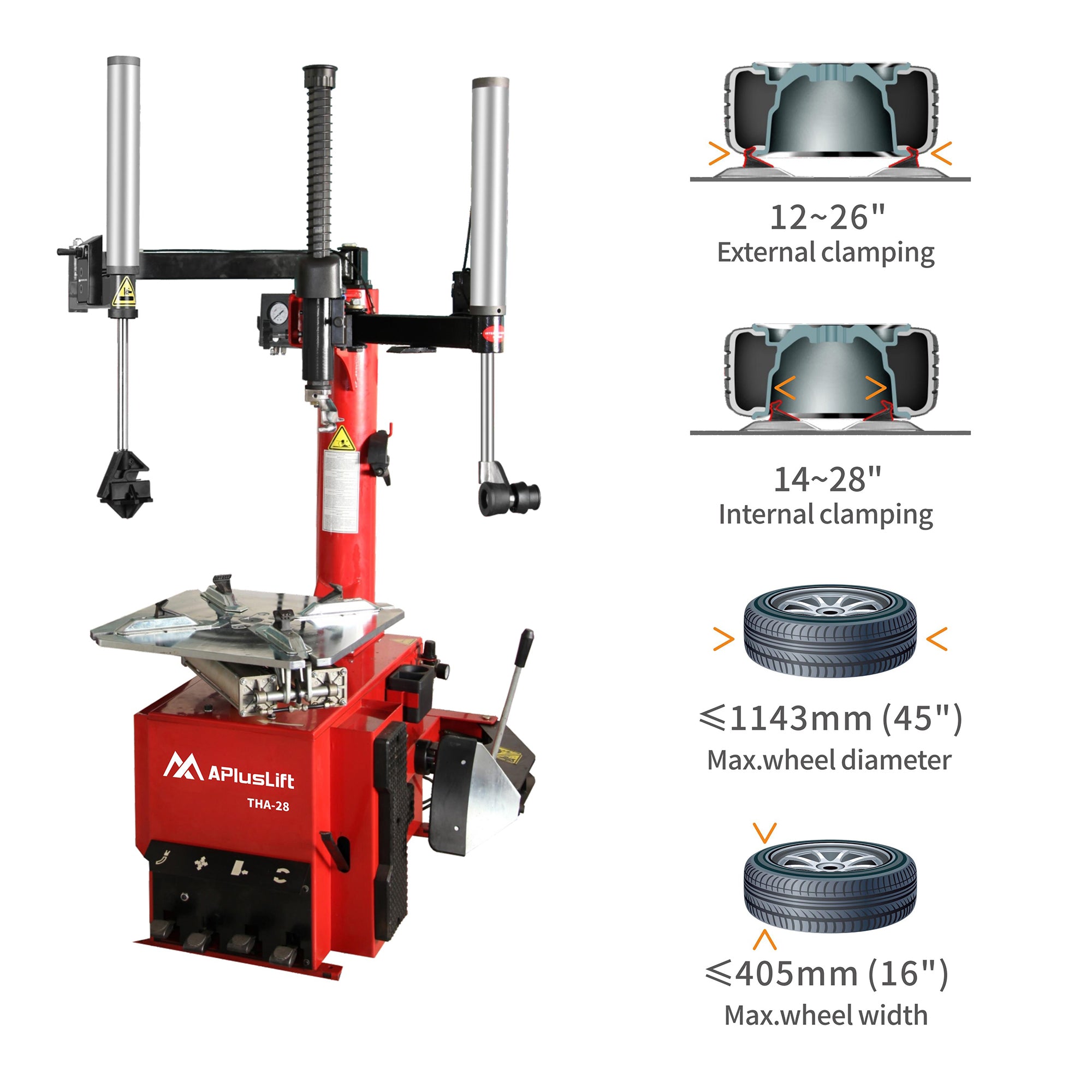 APlusLift THA-28 Tire Changer with Semi-Automatic Swing Arm