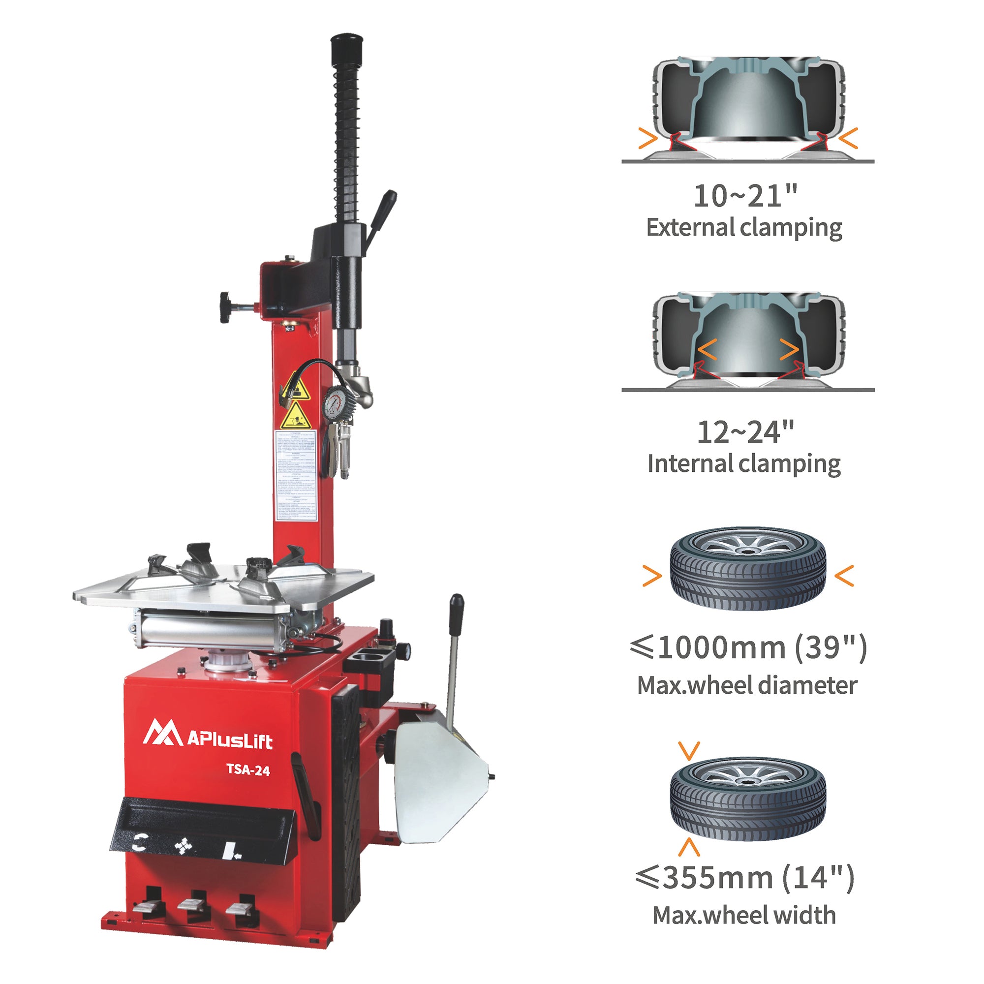 APlusLift TSA-24 Tire Changer with Semi-Automatic Swing Arm